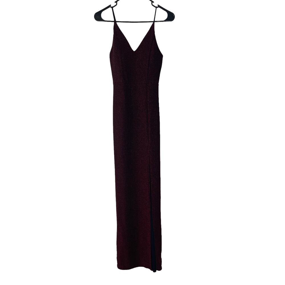 Mind Code Women's Size XS Red Sparkle Metallic Slip Maxi‎ Dress